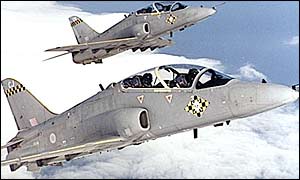 Hawk jet trainers in RAF livery