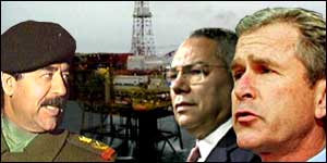 Iraqi President Saddam Hussein, Us Secretary of State Colin Powell, President George W. Bush