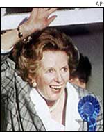 Mrs Thatcher after winning for a third time