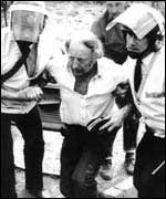 Police arrest Arthur Scargill at the Battle of Orgreave during the 1985/5 miners' strike