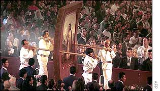 Believers carry a portrait of Juan Diego