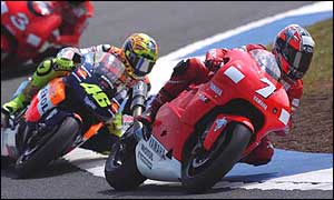 Max Biaggi in one of the rare times he has lead Valentino Rossi in the last two seasons