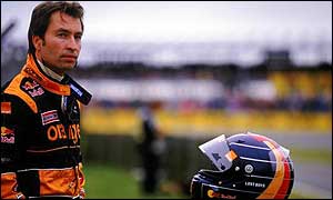 Heinz-Harald Frentzen watches from the pits at the British Grand Prix