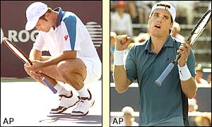 Tommy Haas (right) beats Fabrice Santoro