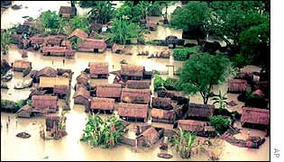 Flooded village in Gopalgunj district, in the northeastern Indian state of Bihar