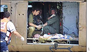 Injured woman on helicopter