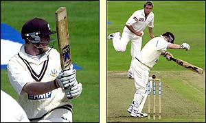 Ali Brown falls victim to Yorkshire fast bowler Matthew Hoggard