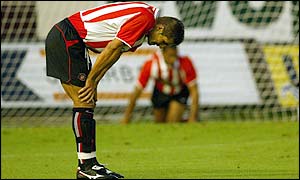 Sunderland defender Emerson Thome looks dejected after the 2-1 defeat by Genk
