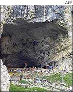 Pilgrims make their way to the Amarnath cave shrine