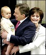 Tony and Cherie Blair with baby Leo in 2001