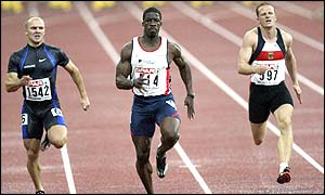 Dwain Chambers wins his second 100m heat