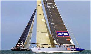 GBR Challenge are aiming to meet Team New Zealand (left) in the America's Cup