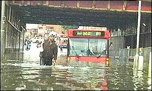 Bus trapped in floods