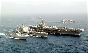 USS John F Kennedy with supply ship and destroyer (pic: US Navy)
