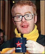 Chris Evans with a Virgin mug