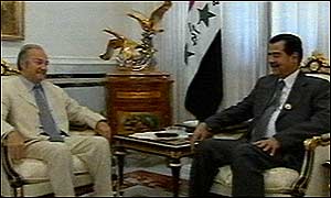 George Galloway and Saddam Hussein, as shown on Iraqi TV