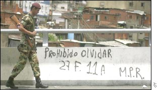 A Venezuelan national guardsman near the supreme court building