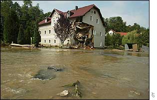 A damaged house in danger of collapsing in the province of Upper Austria 