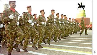 Iraqi soldiers march in formation