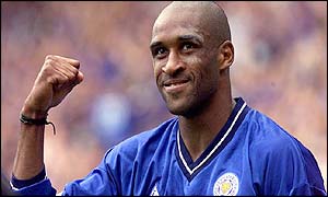 Brian Deane celebrates his first goal against Watford.