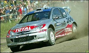 Marcus Gronholm in action in the Rally of Finland