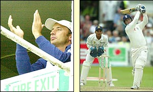 England captain Nasser Hussain applauds from the balcony