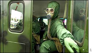 Soldiers in anti-biochemical suits