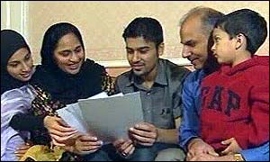 A student open his results with his family 