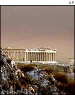 Acropolis in smog AP