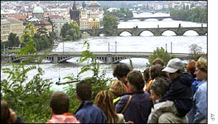 Prague residents watching River Vltava