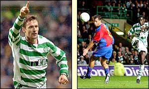 Chris Sutton (left) gives Celtic the lead and in the closing minutes Momo Sylla hits the third for the Bhoys
