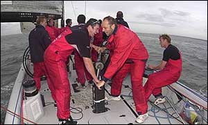 Greg Searle (left) and Sir Steve Redgrave demonstrate the art of grinding