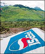 Pepsi logo on the Himachal Pradesh mountains