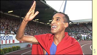 Brahim Boulami after setting a new 3,000m steeplechase world record