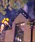 Firefighters tackle a blaze in Denbigh