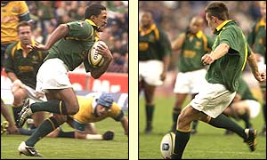 Breyton Paulse (left) scored two tries and Werner Greeff converts to win the game