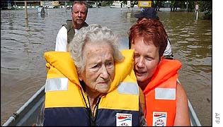 Old woman being evacuated from Dresden