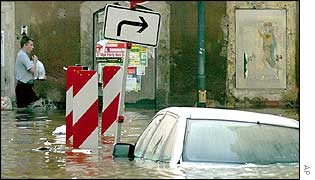A flooded street in the German town of Meissen