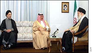 President Khatami (left) with King Hamad (centre) and Ayatollah Khamenei