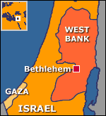 Map showing Israel, Gaza and the West Bank, including Bethlehem