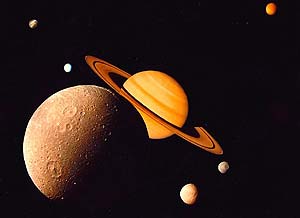 A composite of Voyager's pictures of Saturn
