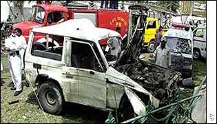 The scene after the bomb blast in Karachi
