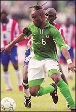 Taribo West in action for Nigeria during the 2002 World Cup