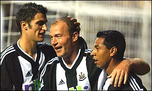 Nolberto Solano (right) scores Newcastle's fourth