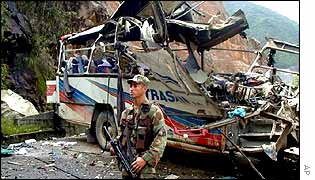 Bus after attack by left-wing ELN rebels