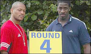 Maurice Greene and Dwain Chambers pose for the cameras