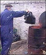 A seagull's body is burnt by a warden