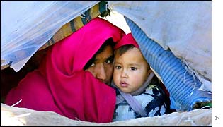 Afghanistan refugees in a tent