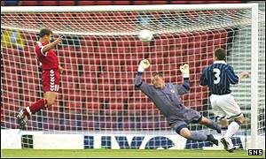 Ebbe Sand heads Denmark into the lead