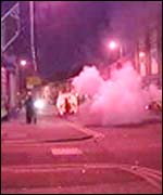 Masked men threw petrol bombs at the security forces